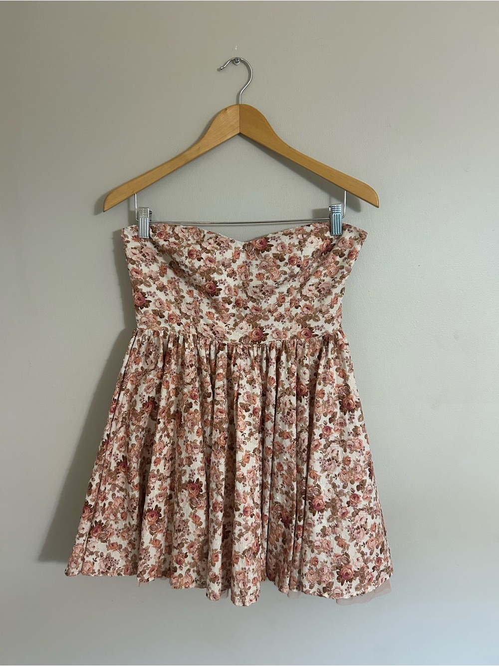 Altar'd State Strapless Floral Mini Dress in Blush and Rose